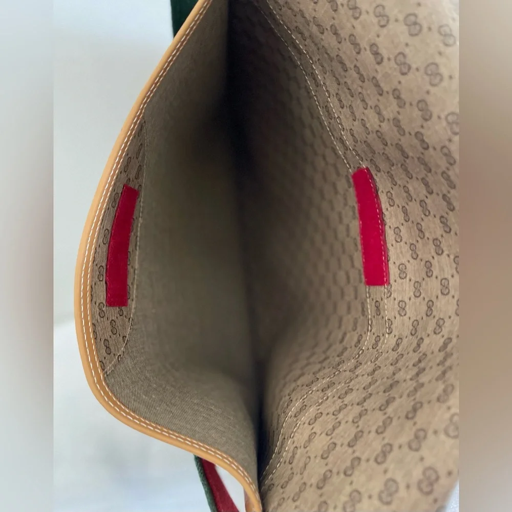 Pristine Vtg Gucci Tan PVC Micro GG Monogram Messenger Shoulder Bag & Pouch - Picture 13 of 16